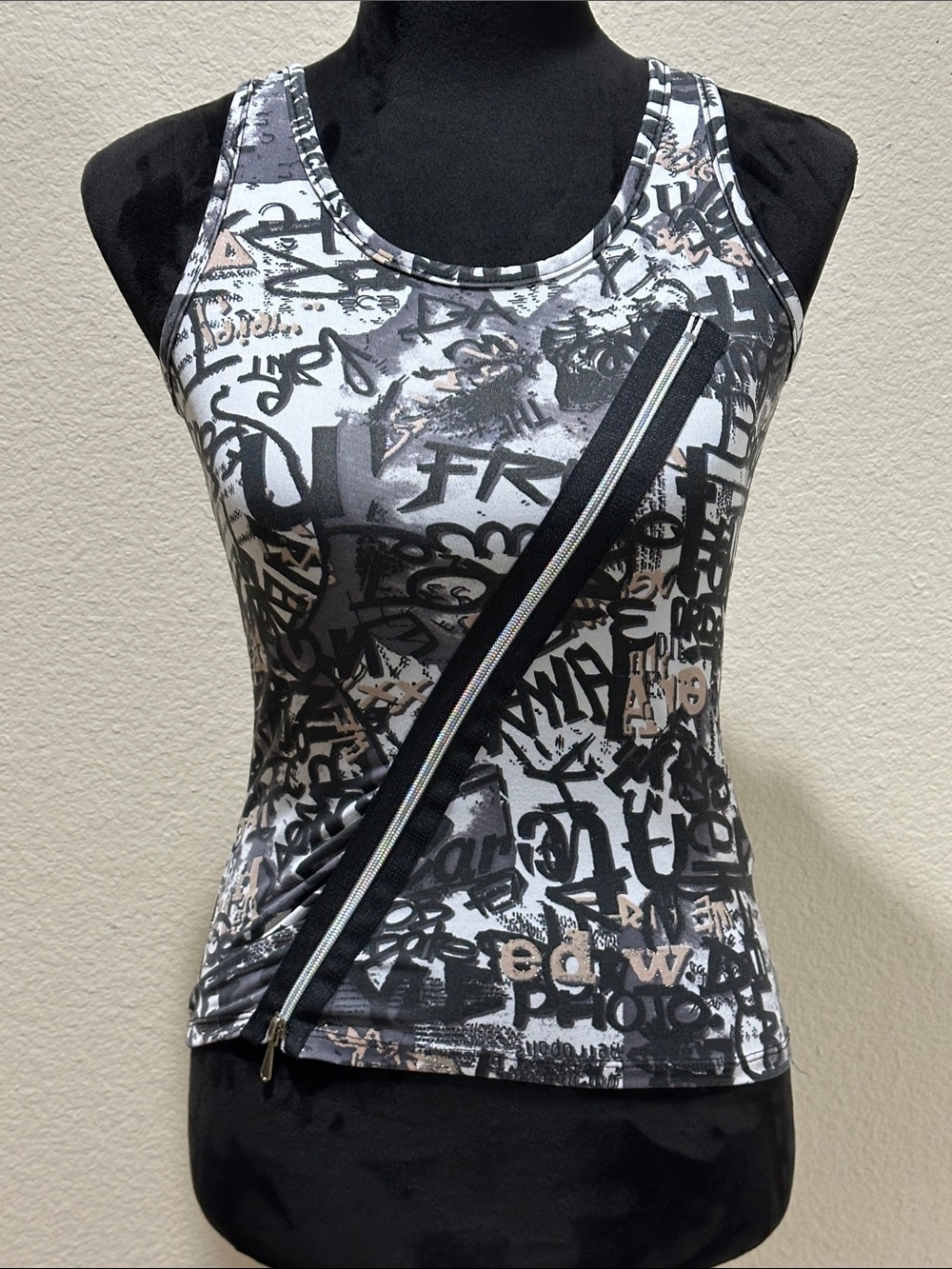 Graphic Zip-Accent Tank Top